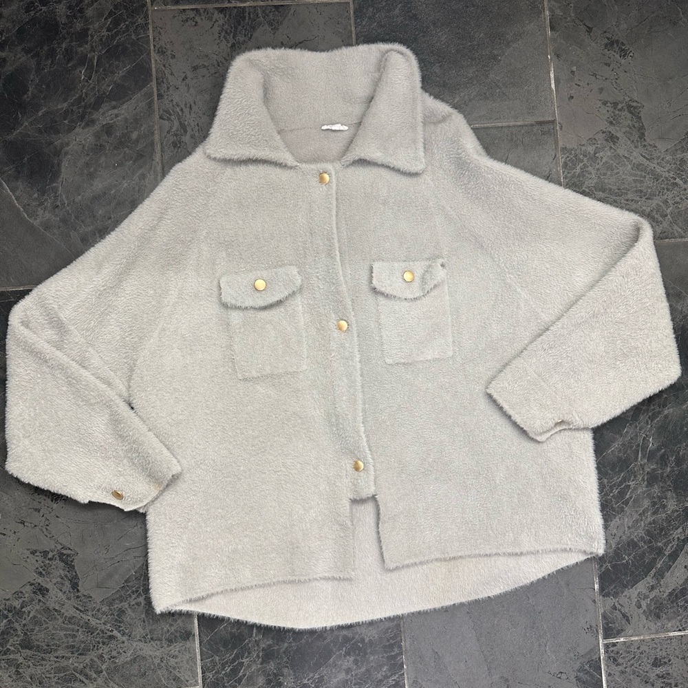 Oversized Gray Button-up Sweater